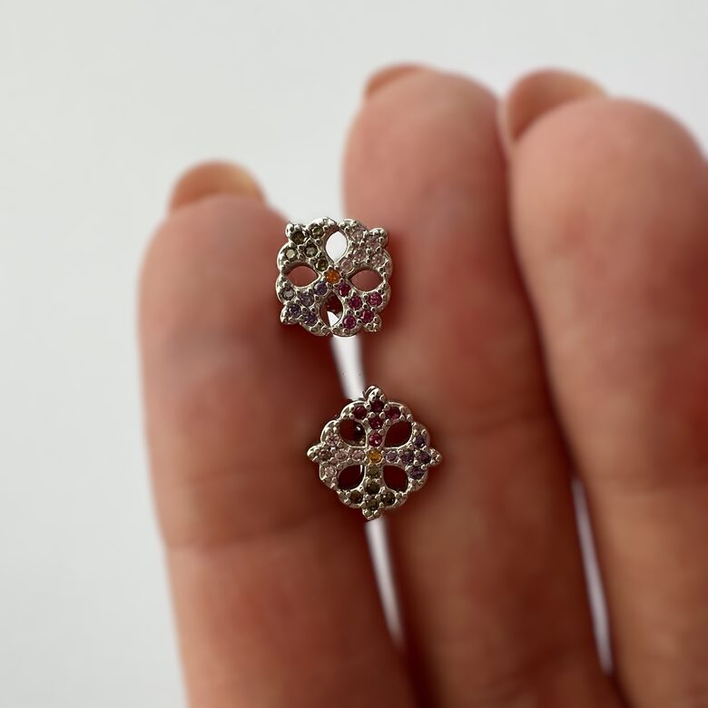 Silver Earrings with Zircon Flor de Colores
